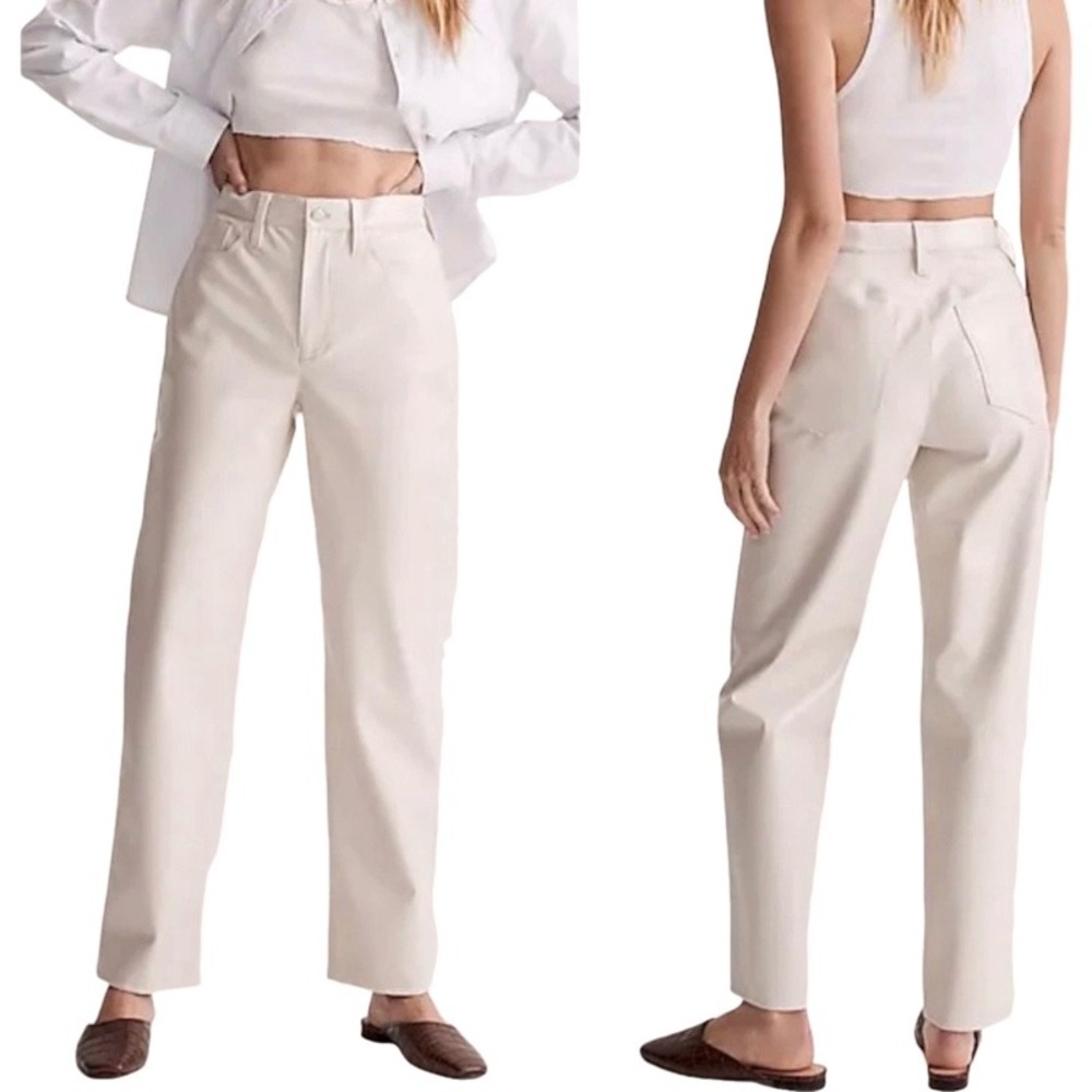 MADEWELL NEW 28 The Perfect Vintage Straight Jean Cream Faux Leather Pants NM222